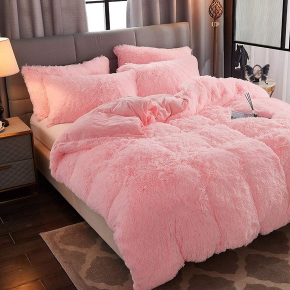 - Shaggy Fluffy Faux Fur Duvet Cover Set Button Closure Velvety Bedding …